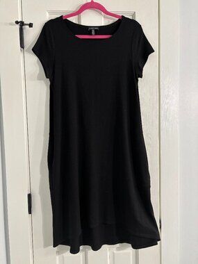 Eileen Fisher Black Jersey Midi Dress with Pockets - Medium
